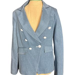 Blue Denim Double-Breasted Women's Blazer